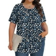thumbnail image 1 of Otvok Womens Plus Size Tops Crew-Neck Short-Sleeved Pleated Loose Blouses, 1 of 6