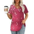 thumbnail image 1 of Otvok 2025 Womens Printed V-Neck Short-Sleeved T-Shirt Loose Spring Tops, 1 of 6