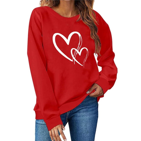 Otvok 2025 Womens Round Neck Fall Valentines Day Printed Long Sleeve Tops