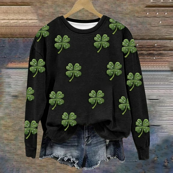 Otvok Womens Shirts Loose Round Neck Sweatshirt with St. Patrick'S Print On Top