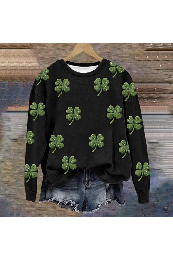 Otvok 2025 Womens Shirts Loose Round Neck Sweatshirt with St. Patrick'S Print On Top