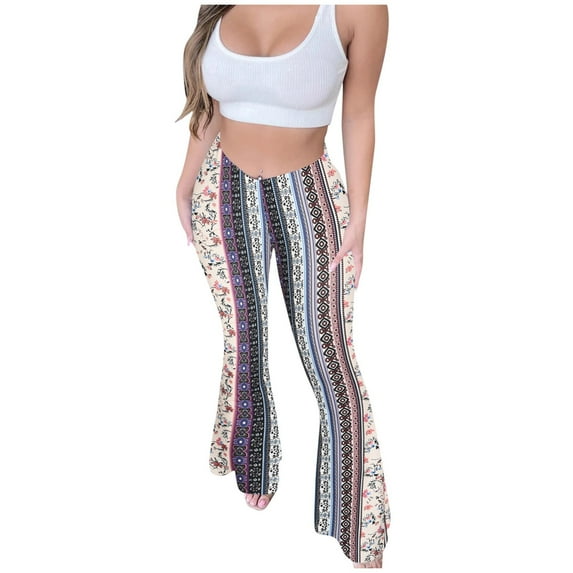 Otvok 2025 Womens Skinny Wrap Hip Vintage Printed Flared Pants Trousers
