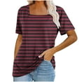 thumbnail image 1 of Otvok 2025 Womens Stripe Color Short Sleeve Tops Round-Neck Blouses, 1 of 6