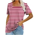 thumbnail image 1 of Otvok 2025 Womens Stripe Color Short Sleeve Tops Round-Neck Blouses, 1 of 6