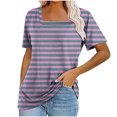 thumbnail image 1 of Otvok 2025 Womens Stripe Color Short Sleeve Tops Round-Neck Blouses, 1 of 6