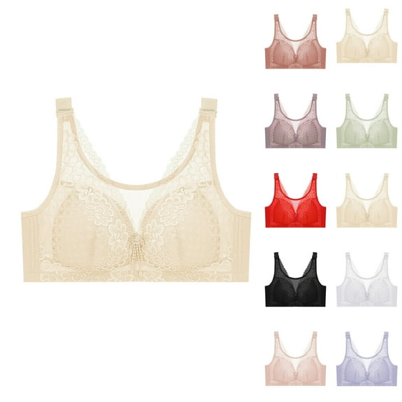 Otvok 2025 Womens Underwire Plus Size Thin Adjustable Bra Gathered Comfortable Lace Bra