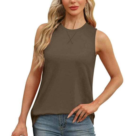 Otvok 2025 Womens Vest New Solid Color Round Neck Sleeveless Tank Top
