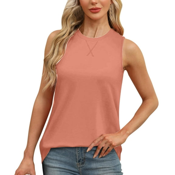 Otvok 2025 Womens Vest New Solid Color Round Neck Sleeveless Tank Top