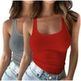 thumbnail image 1 of Otvok 2Pcs Fashionable Women's U-Neck Tank Top V-Neck Vest Summer Solid Color Casual Sleeveless Tops, 1 of 6