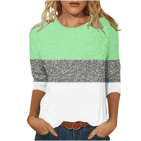 Otvok 3/4 Sleeve T-Shirt Women'S 2025 Spring Summer Regular Printed Round Neck Three Quarter Sleeve Tshirt