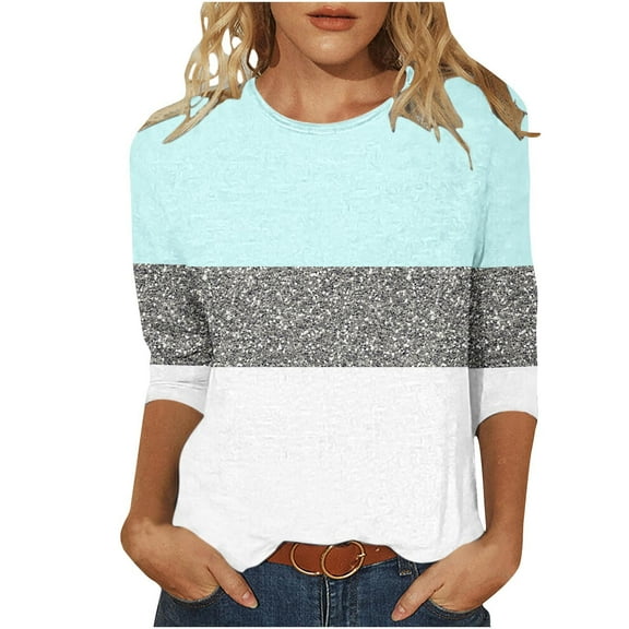 Otvok 3/4 Sleeve T-Shirt Women'S 2025 Spring Summer Regular Printed Round Neck Three Quarter Sleeve Tshirt