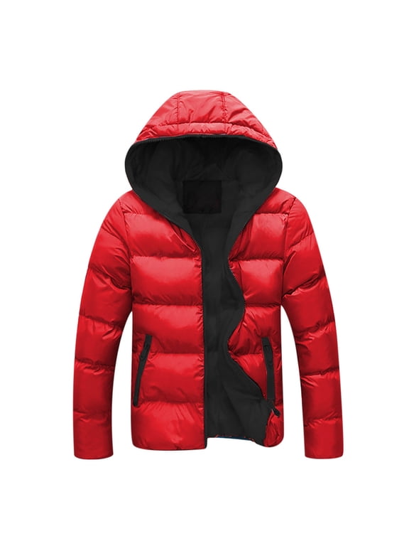 Autumn Winter Coats Mens Color Contrast Thick Hooded Cotton Jacket