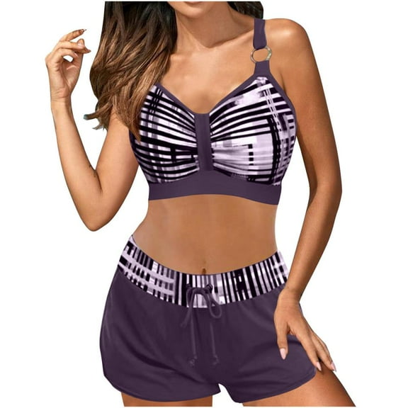 Otvok Bikini Sets for Women Tummy Control High Waisted Swimsuit Two Piece Bathing Suit Beachwear M Purple
