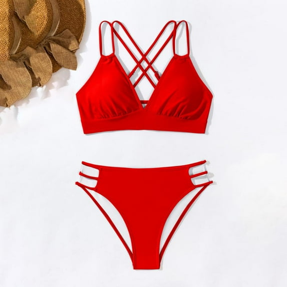 Otvok Bikini Sets for Women Tummy Control High Waisted Swimsuit Two Piece Bathing Suit Beachwear S Red