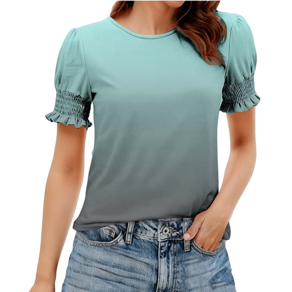 Otvok Blouses for Women Spring Summer Polka Printed Base T-Shirt Lace Sleeves Short Sleeve Round Neck Tops