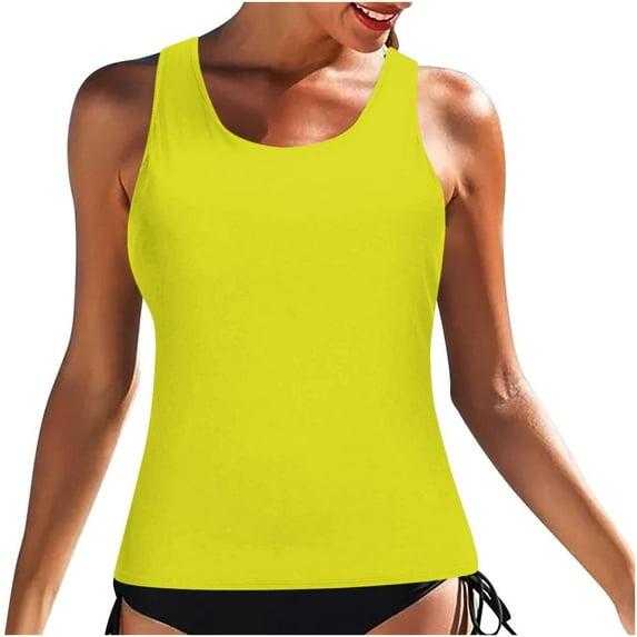 Otvok Blouson Tankini Swimsuits for Women 2 Piece Bathing Suits with Boyshorts Modest Tummy Control Swimwear L Yellow