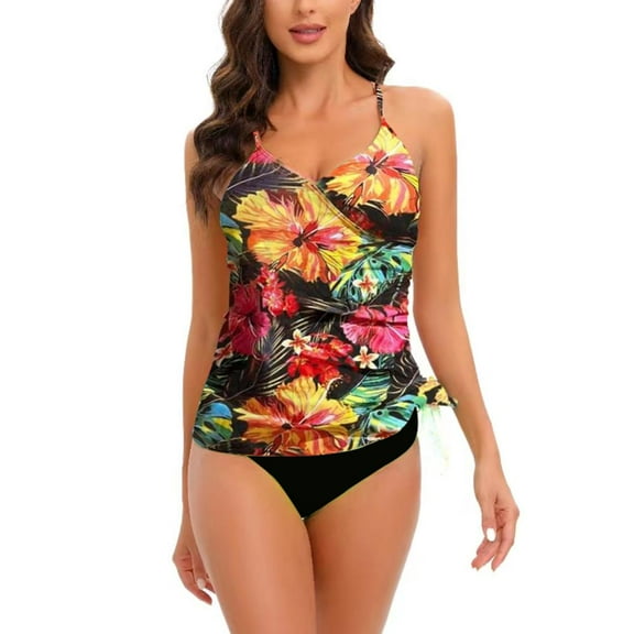 Otvok Blouson Tankini Swimsuits for Women 2 Piece Bathing Suits with Boyshorts Modest Tummy Control Swimwear XL Black