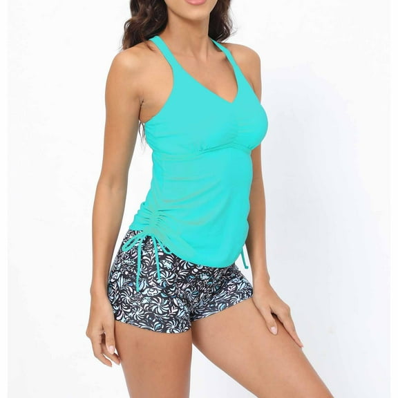 Otvok Blouson Tankini Swimsuits for Women 2 Piece Bathing Suits with Boyshorts Modest Tummy Control Swimwear XXL Blue