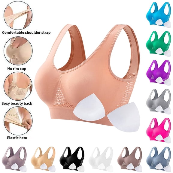 Otvok Bras for Women Seamless Padded Yoga Bra, Vent Mesh Wirefree Sports Bra Medium Support for Training Daily Wear