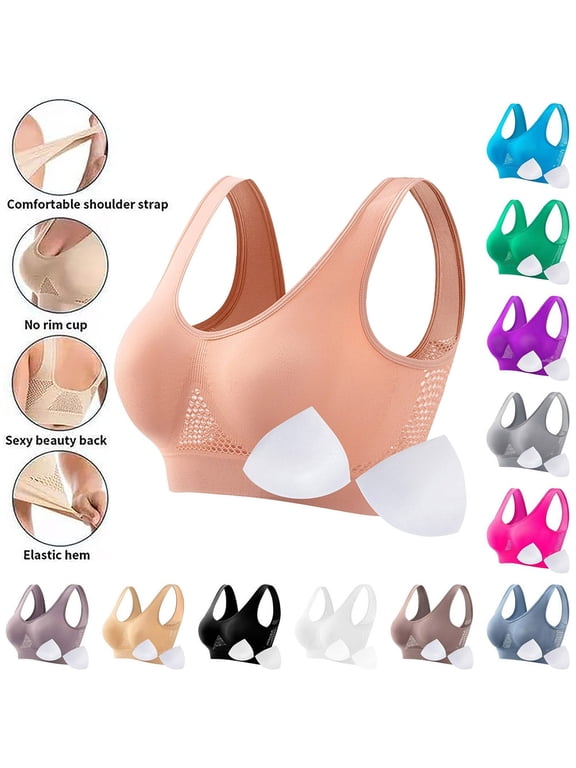 Bras for Women Seamless Padded Yoga Bra, Vent Mesh Wirefree Sports Bra Medium Support for Training Daily Wear