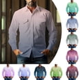 thumbnail image 1 of Otvok Button Down Gradient Shirt Men, Long Sleeve Collared Cotton Linen Blend Shirt with Dual Chest Pockets for Vacation, 1 of 7