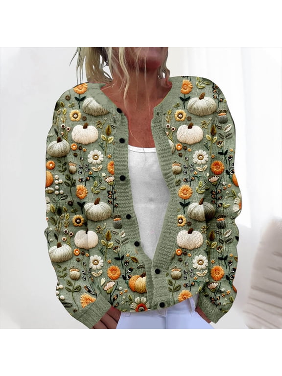 Cardigan Sweaters for Women Christmas Open Front Button Down Long Sleeve Knit Outerwear Fall Outfits