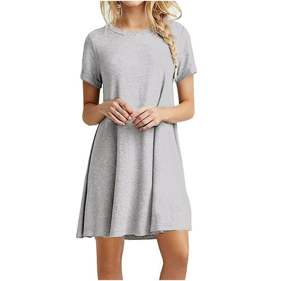 Pntutb Womens,Fashion Women's Casual Short Sleeve O-Neck Solid Ladies Loose Mini Dress
