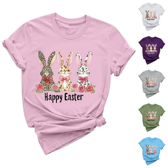 Otvok Womens Casual Short Sleeve Easter Printed T-Shirt Crew-Neck Tops Shirt