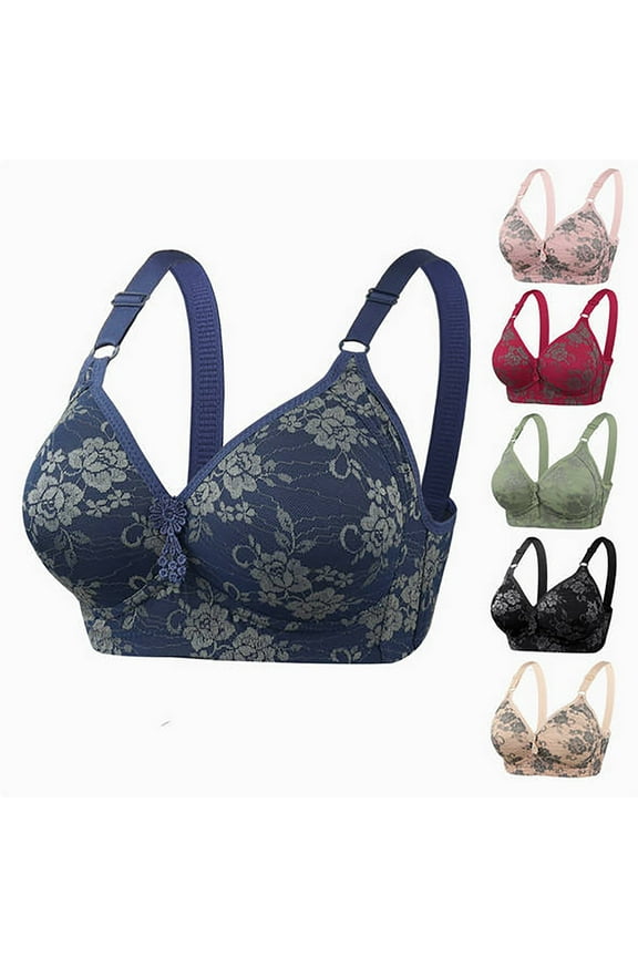 Otvok Womens Middle-Aged and Elderly Underwear Comfortable Thin Print without Steel Ring Plus Size Bra