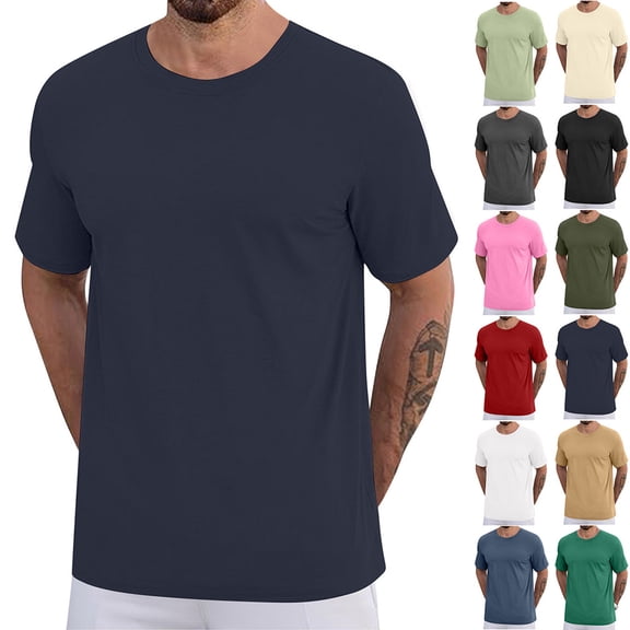 Otvok Men Summer Crew Neck Tees,Solid Short Sleeve Basic T Shirts Big and Tall Athletic Daily Travel Lightweight Fashion Tops
