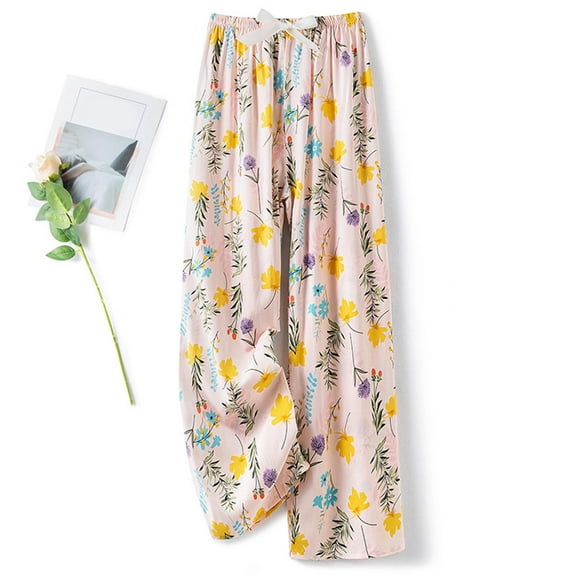 Otvok Cropped Pants for Ladies Printed Casual Home Wear with Elastic Waistband Pants