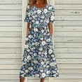 thumbnail image 1 of Otvok Dress for Women's Summer Casual Round Neck Short Sleeve Zipper Folding Floral Dresses, 1 of 6