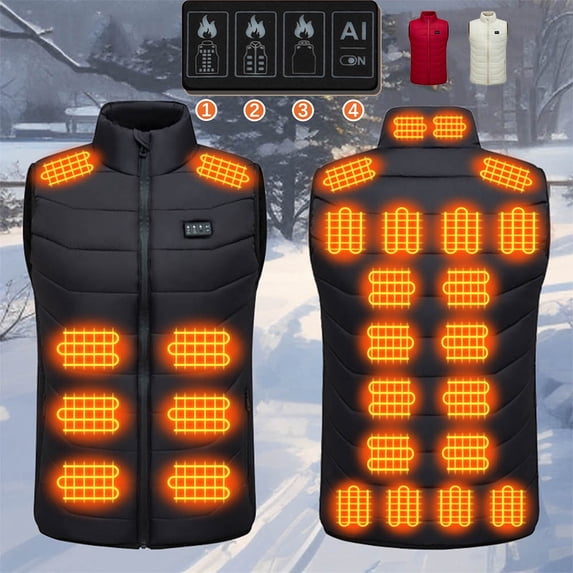 Otvok Electric Heating Vest, 28 Heating Areas Warm Vest, Men Women Rechargeable Heated Sleeveless Jacket for Camping Skiing