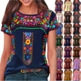 thumbnail image 1 of Otvok Everyday Boho Women's T Shirts Short Sleeve Tops Mexican Ethnic Floral Crew Neck Casual Summer Blouses, 1 of 7