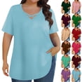 thumbnail image 1 of Otvok Fashion Summer Blouses Women's Solid Color V-Neck Cross-Front Plus Size Short Sleeve Tops, 1 of 6