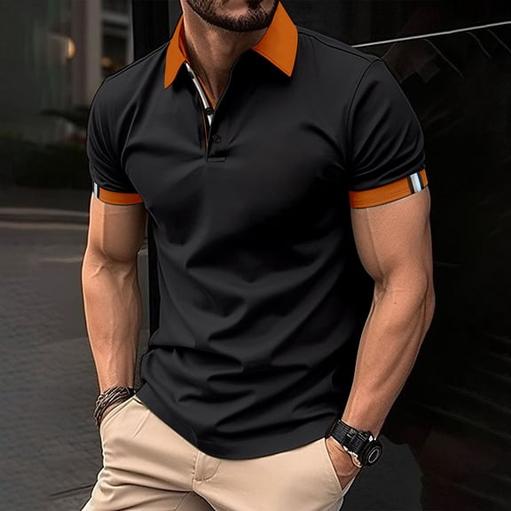 Otvok Fashion Turndown Collar Blouse for Men Casual Button Short Sleeve Shirts