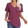 thumbnail image 1 of Otvok Fashion Womens Casual Short Sleeve Solid Pocket Tops Ladies V-Neck Blouse, 1 of 6