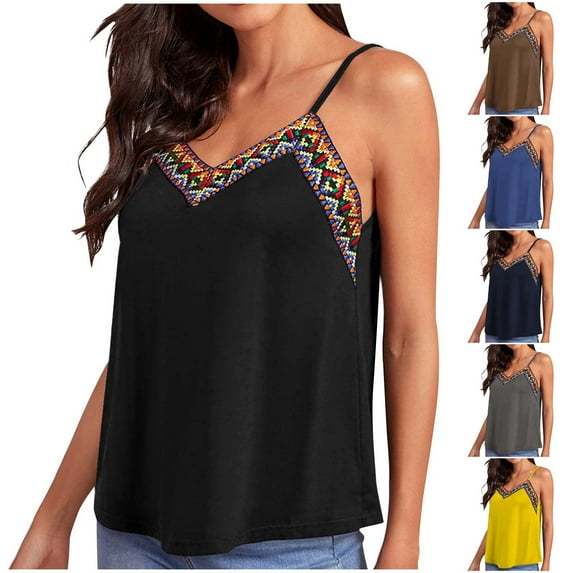Otvok Fashion Womens Summer V-Neck Sleeveless Print Casual Tank Top Blouse