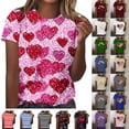 thumbnail image 1 of Otvok Fashionable Independence Tops Women's Casual Pullover Heart Printed Short Sleeve Round Neck Summer T-Shirt, 1 of 6