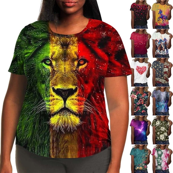 Otvok Fashionable Valentine's Day T-Shirt for Women Casual Pullover Printed Short Sleeve Round Neck Tops