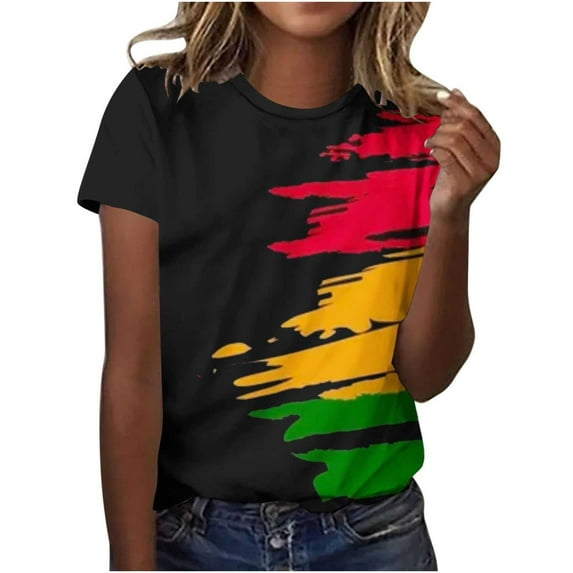 Otvok Fashionable Women's Casual Pullover Printed Short Sleeved Round Neck Independence Day T-Shirt