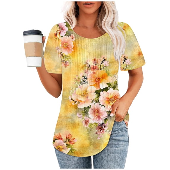 Otvok Fashionable Women's Casual Short Sleeved Loose Round Neck Solid Color