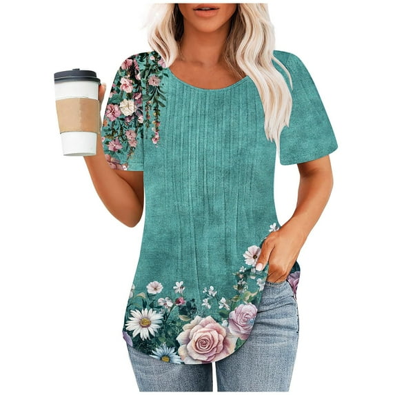 Otvok Fashionable Women's Casual Short Sleeved Loose Round Neck Solid Color