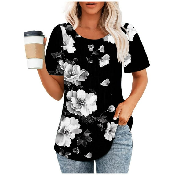 Otvok Fashionable Women's Casual Short Sleeved Loose Round Neck Solid Color