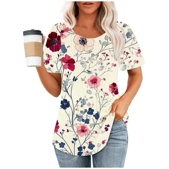 Otvok Fashionable Women's Casual Short Sleeved Loose Round Neck Solid Color