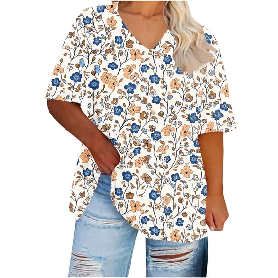 Otvok Going Out Tops for Women, Plus Size Tops for Women Oversized Casual Tops V Neck Short Sleeves Basic Tees