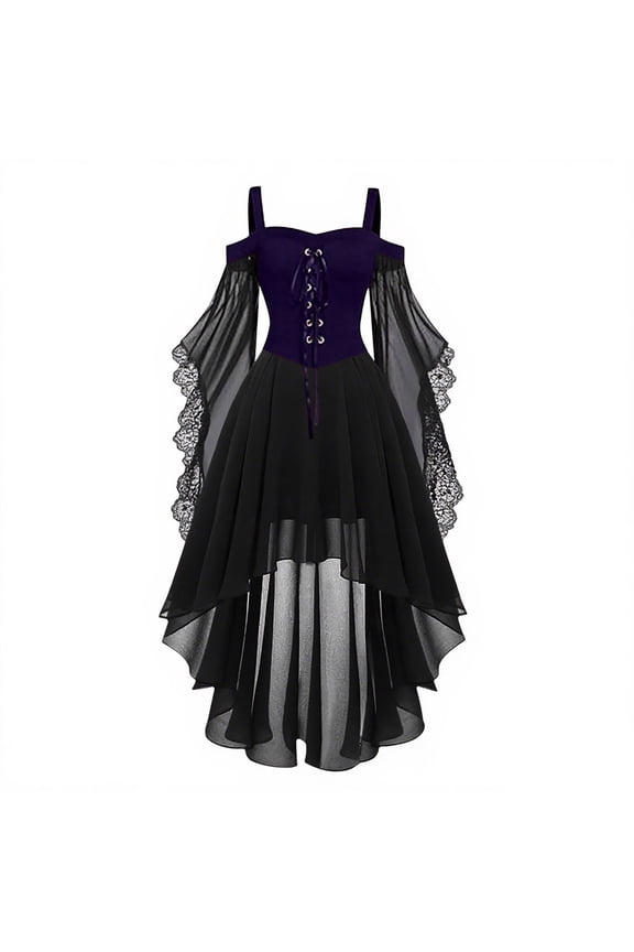 Gothic Vintage Lace Patchwork Women Dress Plus Size Goth Bandage Ladies Spaghetti Strap Dresses