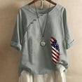 thumbnail image 1 of Otvok Independence Day Womens Cotton and Linen Printed T-Shirt Slim Casual Personalized Tops, 1 of 6
