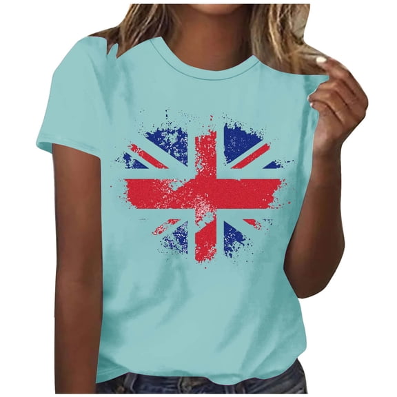 Otvok Independence T-Shirt for Women Independence Day Printed Tees Crew Neck Summer Short Sleeve Loose Fit Tops