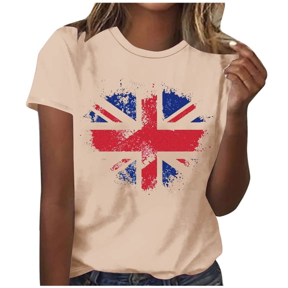 Otvok Independence T-Shirt for Women Independence Day Printed Tees Crew Neck Summer Short Sleeve Loose Fit Tops